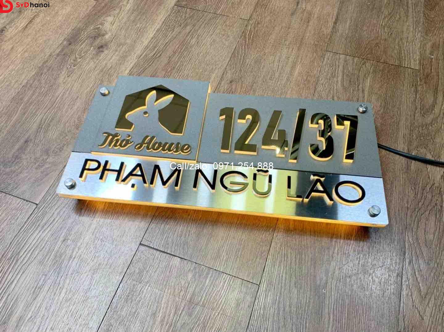 Làm bảng số nhà có đèn LED phát sáng: Mica, inox, nhôm....